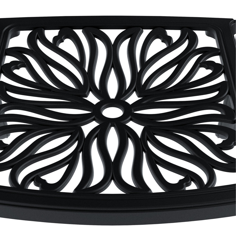 Chaise de patio en fonte d'aluminium 4 pièces, noire, traitement de décoloration, collection de coussins haute température, avec