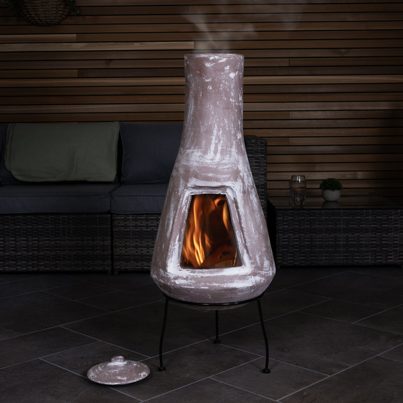 Hourglass Clay Wood Burning Smokeless Chimnea, 95cm H x 38cm W x 38cm D, Beige
