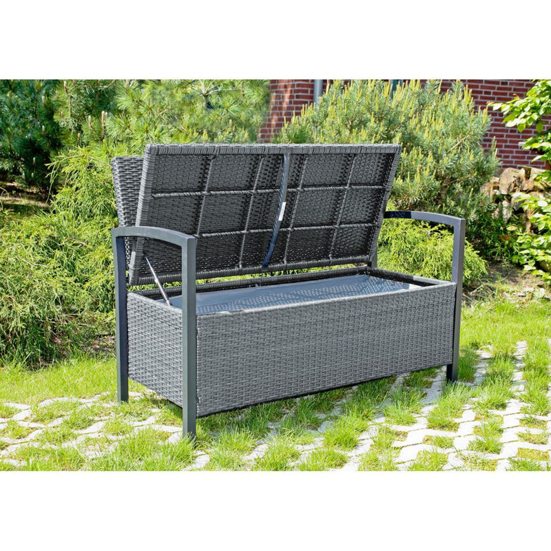 Wicker Outdoor Bench, Dunkelgrau