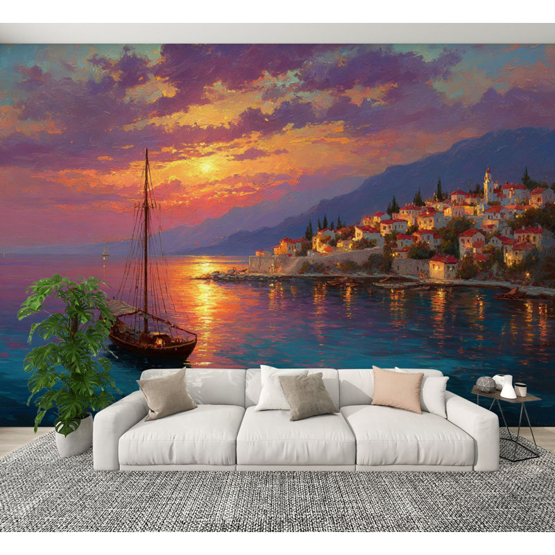Papier peint adhésif pelez et collez, décorations murales auto-adhésives en PVC amovible, papier peint en PVC, bord de mer, paysage urbain
