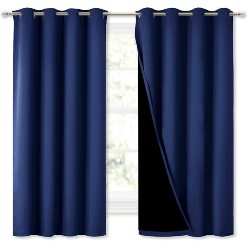 Ensemble de 2 panneaux de rideaux isolants et isolants avec œillets Eliott, Bleu très foncé, L 52 po x L 95 po