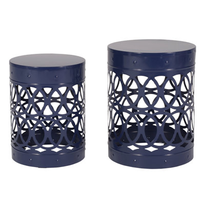 Navy Blue Garden Side Table - Iron Cut, Modern, 12.00"W X 16.00"H Outdoor Metal Blue, , 12.00"H,