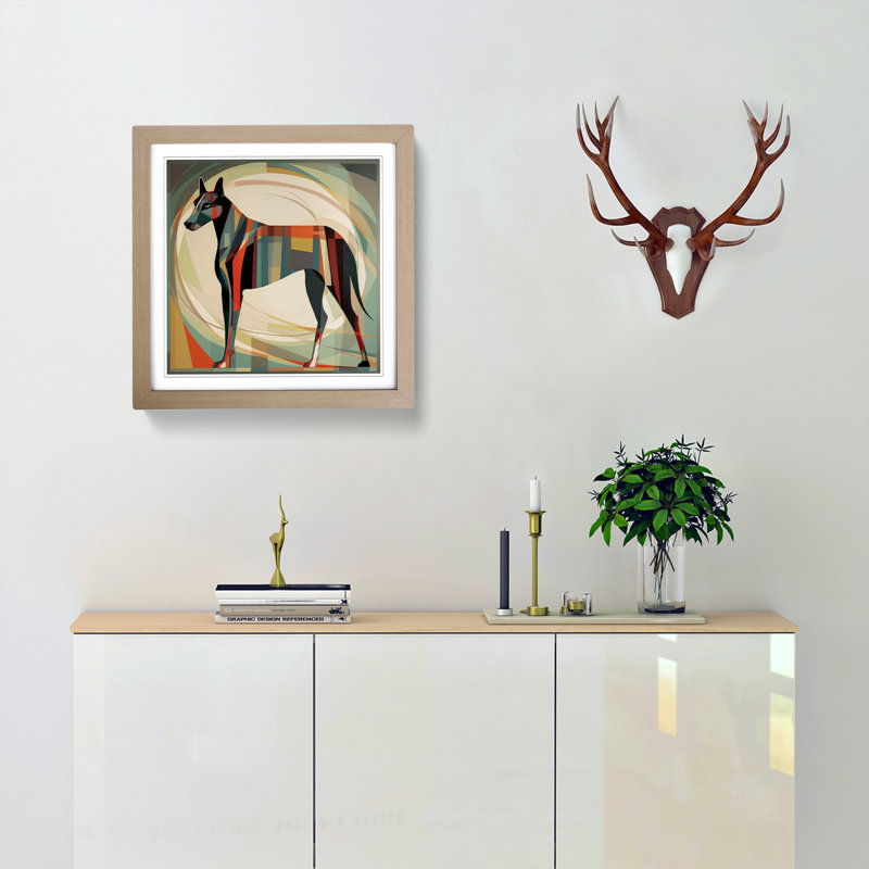 Greyhound Dog Constructivism No.4 - Single Picture Frame Print on Wood, Oak
