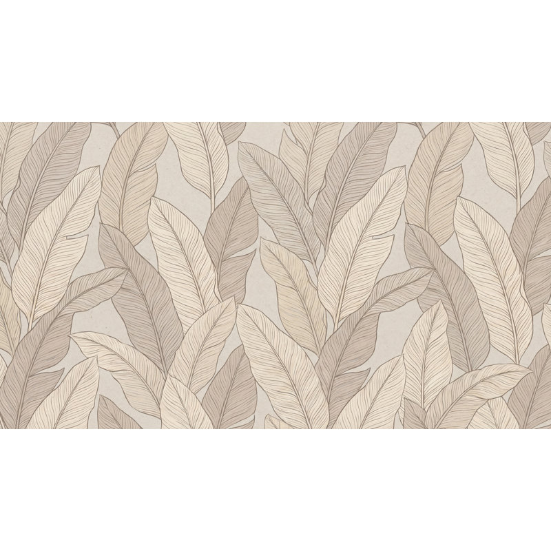 Papier peint à feuilles beige, décoration murale minimaliste moderne, 100 po x 96 po, Peler et coller
