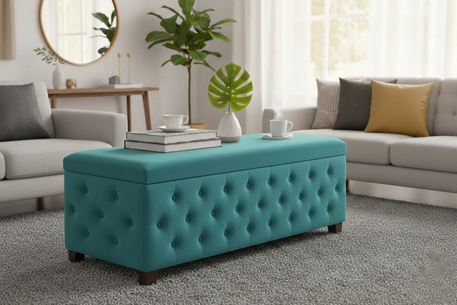 120cm Wide Velvet Standard Ottoman, Teal , 137cm W x 40cm D x 45cm H