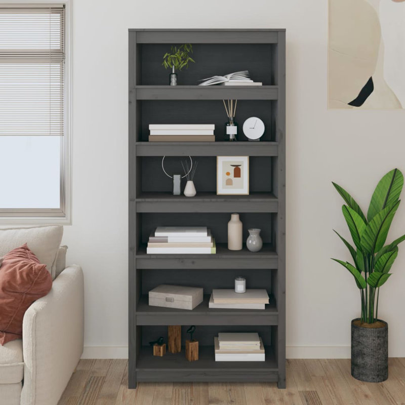 183cm H Solid Wood Standard Bookcase, 183cm H x 80cm W x 35cm D, Grey