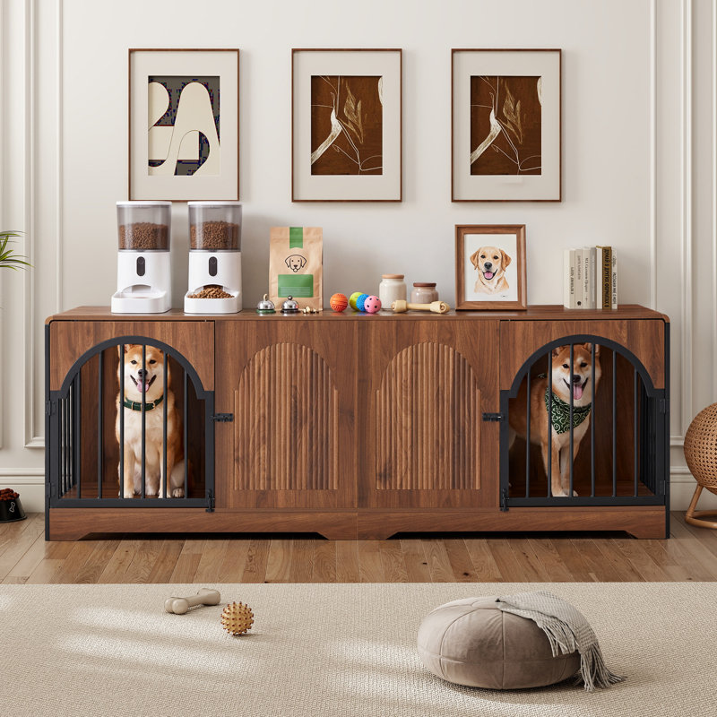 Caisse pour chien en bois avec 2 portes, Walnut