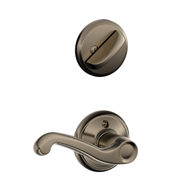 Flair Interior Lever and Single Cylinder Deadbolt Thumbturn Set (Exterior Portion Sold Separately), Antique Nickel, Left