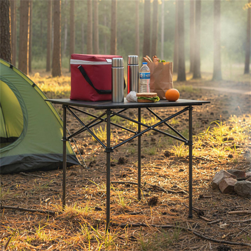 Table de camping pliable 28 po - 28 x 28 x 27,5 po - Aluminium - 1 pièce - Table de camping - Noir - Capacité de charge de 150 lb