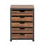 Commode 5 tiroirs, armoire de rangement en bois avec roulettes, chariot de rangement de tiroir de rangement industriel pour entrée de chambre à coucher de bureau (brun rustique, 1 pièce)