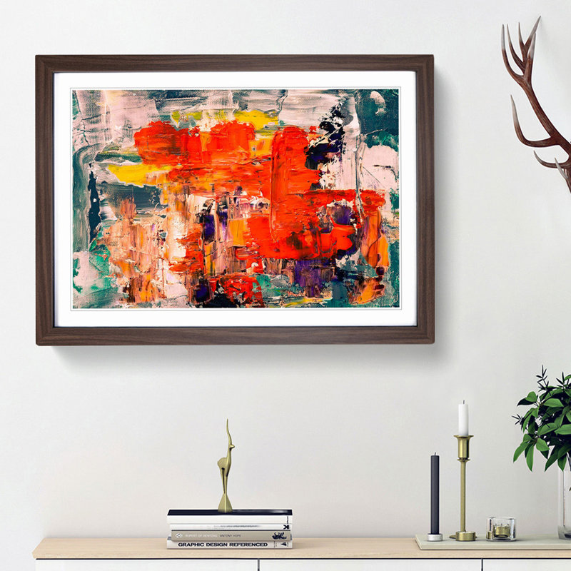 Abstract Art Painting Vol.101 by S.Johnson - Picture Frame Painting Print, 48cm H x 65cm W x 2cm D, Walnut Framed