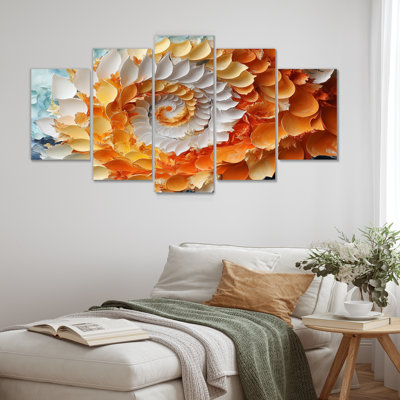 Jaune et orange lever de soleil abstrait vagues III - ensemble de décorations murales spirales abstraites