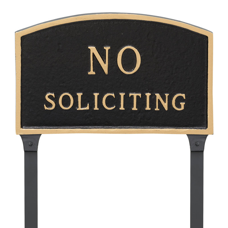 No Soliciting Statement Garden Sign, Black/Gold, 10" H x 15" W x 0.25" D