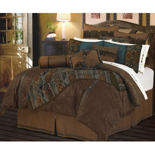 Del Rio Brown Tooled Faux Leather Lodge Western Comforter Set