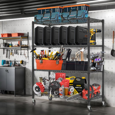 Heavy Duty Storage Shelves, Wire Shelving Unit With Wheels, Commercial Adjustable Metal Shelves For Storage, Garage Rack Pantry Shelves Kitchen Shelving