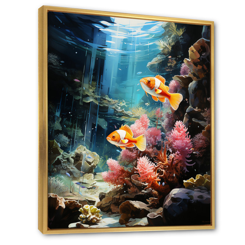 Aquariums Marine Wonders X - impression, H 44 po x l 34 po x P 1,5 po, Cadre flottant doré