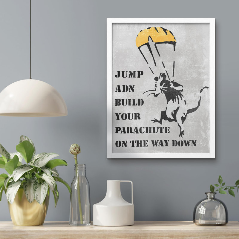 «Small Banksy Rat Paratrooper» sur papier, Blanc, H 10 po x l 8 po