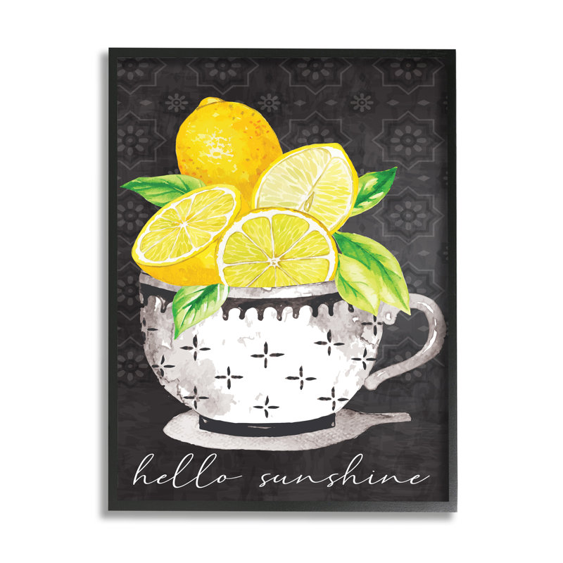 «Hello Sunshine Lemons in Teacup», art de la giclée noire encadrée par ND Art, Giclée encadrée noir minuit