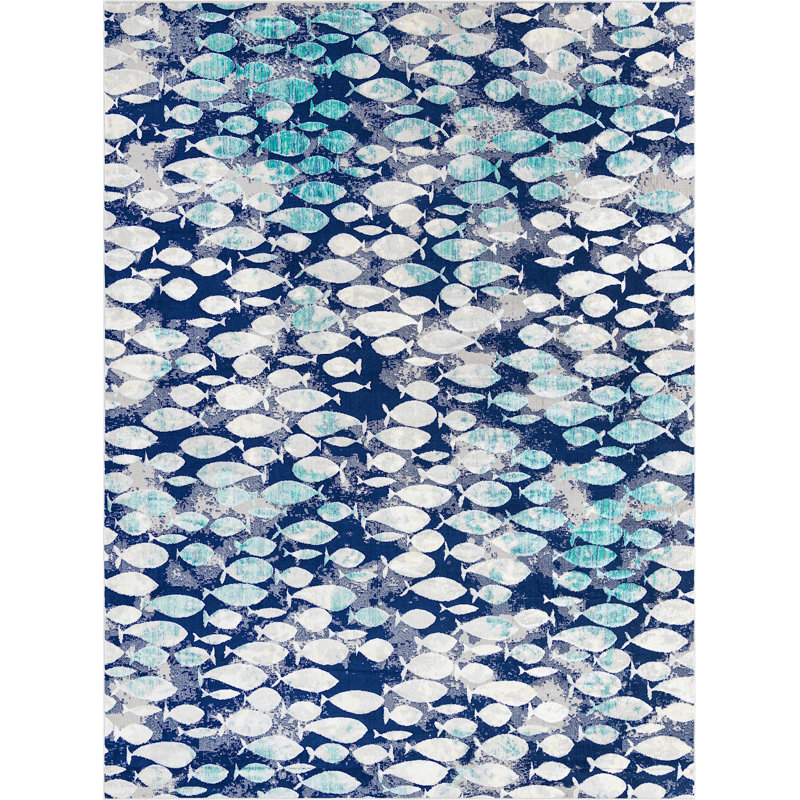 Tapis bleu marine à imprimé animalier Orbisonia, Rectangle 9 pi x 12 pi