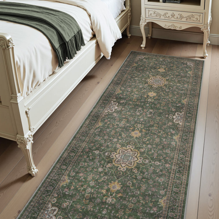 Tapis floral vert antidérapant lavable
