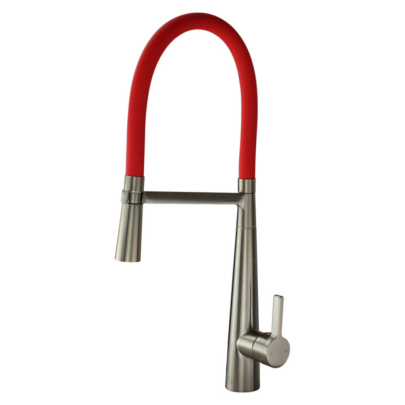 Transolid Bell'arte Pull Down Kitchen Faucet, Luxe Stainless/Red