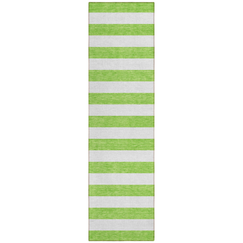 Tapis de couloir d'extérieur lavable à rayures vert lime et blanc 2 pi x 8 pi