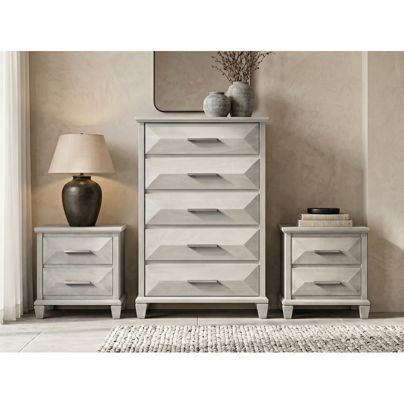 Pasha Transistional 3 Pieces Bedroom Set, 3 Pcs: Chest, 2 Nightstands, Antique White