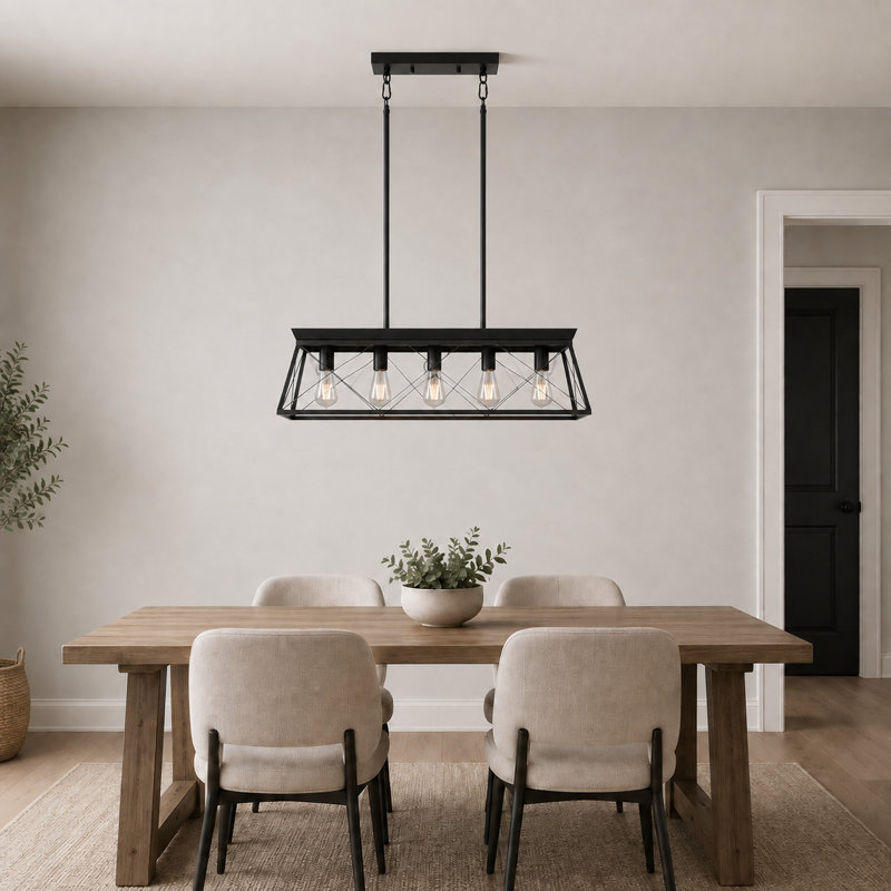 32-inch Black Industrial 5-Light Pendant Chandelier