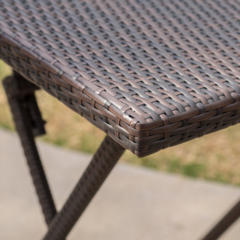  Table bistro pliante en osier, table d'extérieur en rotin pour jardin, balcon, bord de piscine, brun foncé