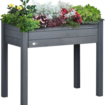 Lit de jardin surélevé gris foncé en bois avec pieds 34 po x 18 po x 30 po - Jardinière auto-drainante pour la cour, le patio, le balcon: légumes, herbes, plantes à fleurs 34 po x 18 po x 30 po, et