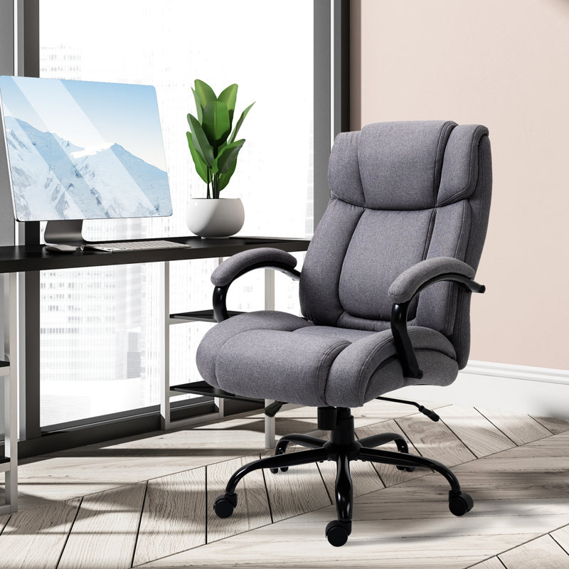 Fauteuil de bureau 484 lb, grand et haut, avec revêtement gris, hauteur réglable, siège large, fauteuil pivotant avec siège de 484 lb, gris