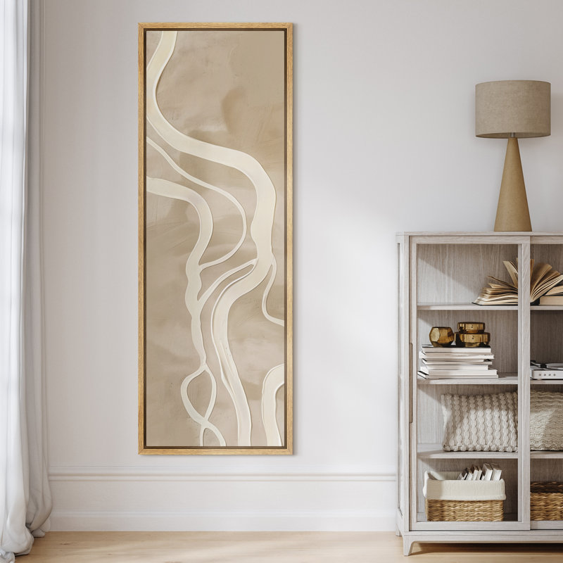 «Flowing Harmony II», reproduction de ligne fluide abstraite organique beige, grande impression sur toile encadrée pour chambre principale