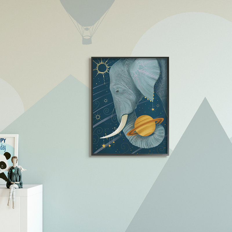 Constellations extra-terrestres, éléphant tenant Saturne, Toile tendue, H 40 po x l 30 po x 1,5 po