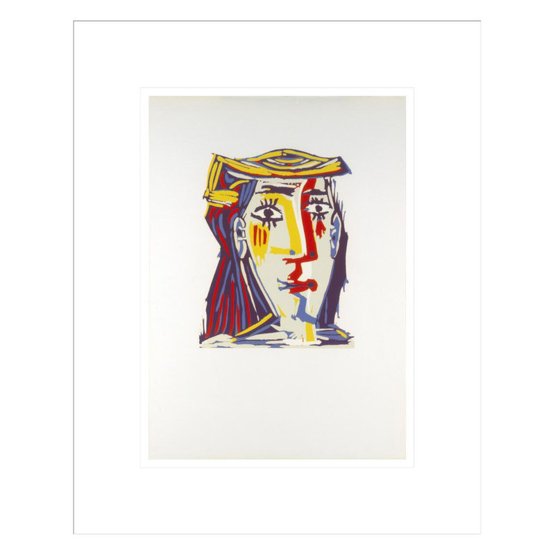 Portrait de Jacqueline au chapeau de paille multicolore par Pablo Picasso, impression giclée sur cadre