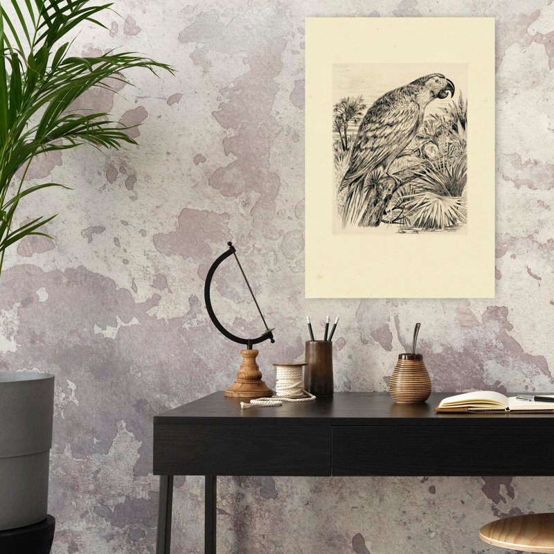 Illustration de perroquet abstrait, palmier, paysage tropical, H 24 po x l 16 po