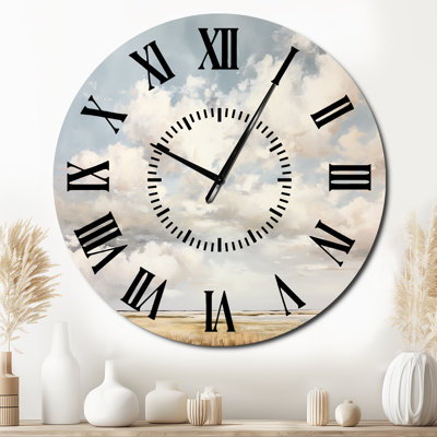Horloge murale avec nuages blancs et paysage minimaliste