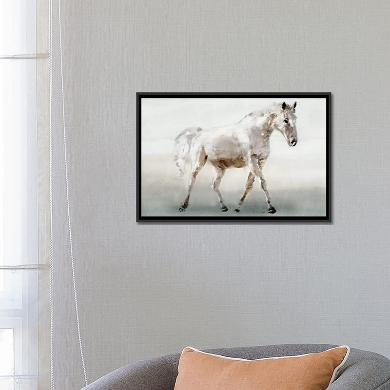 «White Horse», impression sur toile, H 18 po x l 26 po x P 1,5 po, Toile avec cadre noir, Pas de tapis