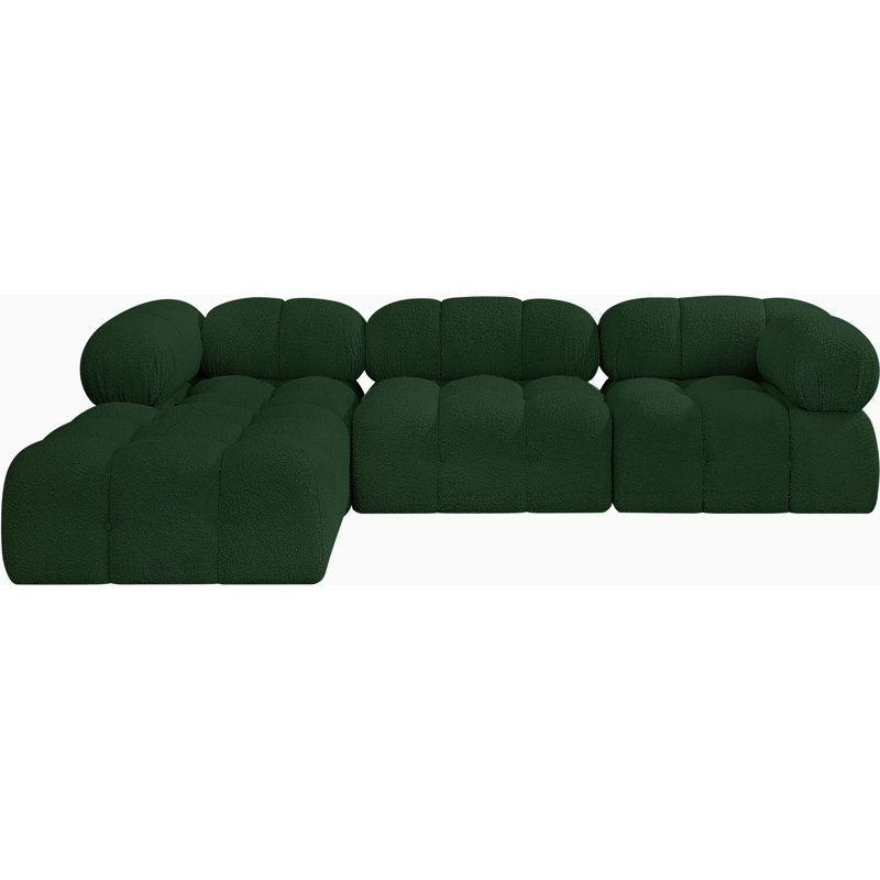 Ames Upholstered Sofa, Green Boucle Fabric, 1 Armless, 2 Corner, 1 Ottoman