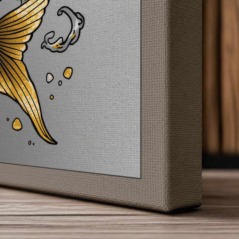 Golden Koi Rising Japandi - Wrapped Canvas, 30x20 - 76.2 x 50.8 cm, Taupe Border