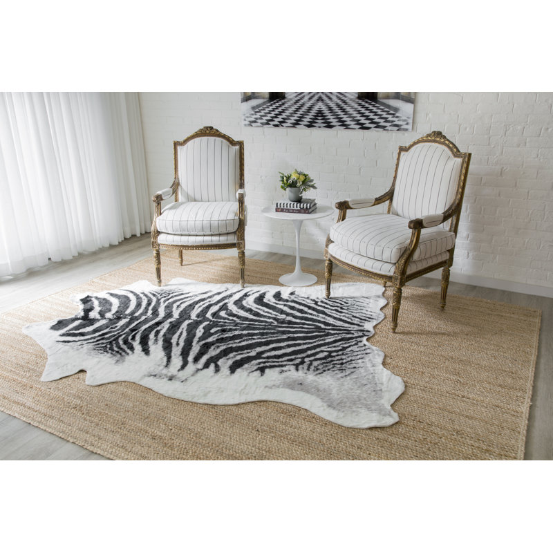 Acadia Black and White Faux Fur Zebra Area Rug