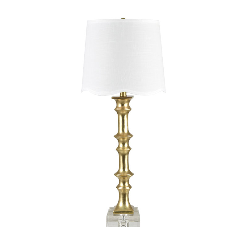 31.75" Crystal Table Lamp With White Shade, White