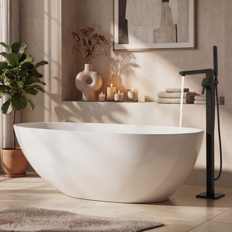 Free Standing Tub Faucet, 360°Swivel High Flow Freestanding Bathtub Faucet with Handheld Shower, Brass Body Tub Filler for Modern Bathroom