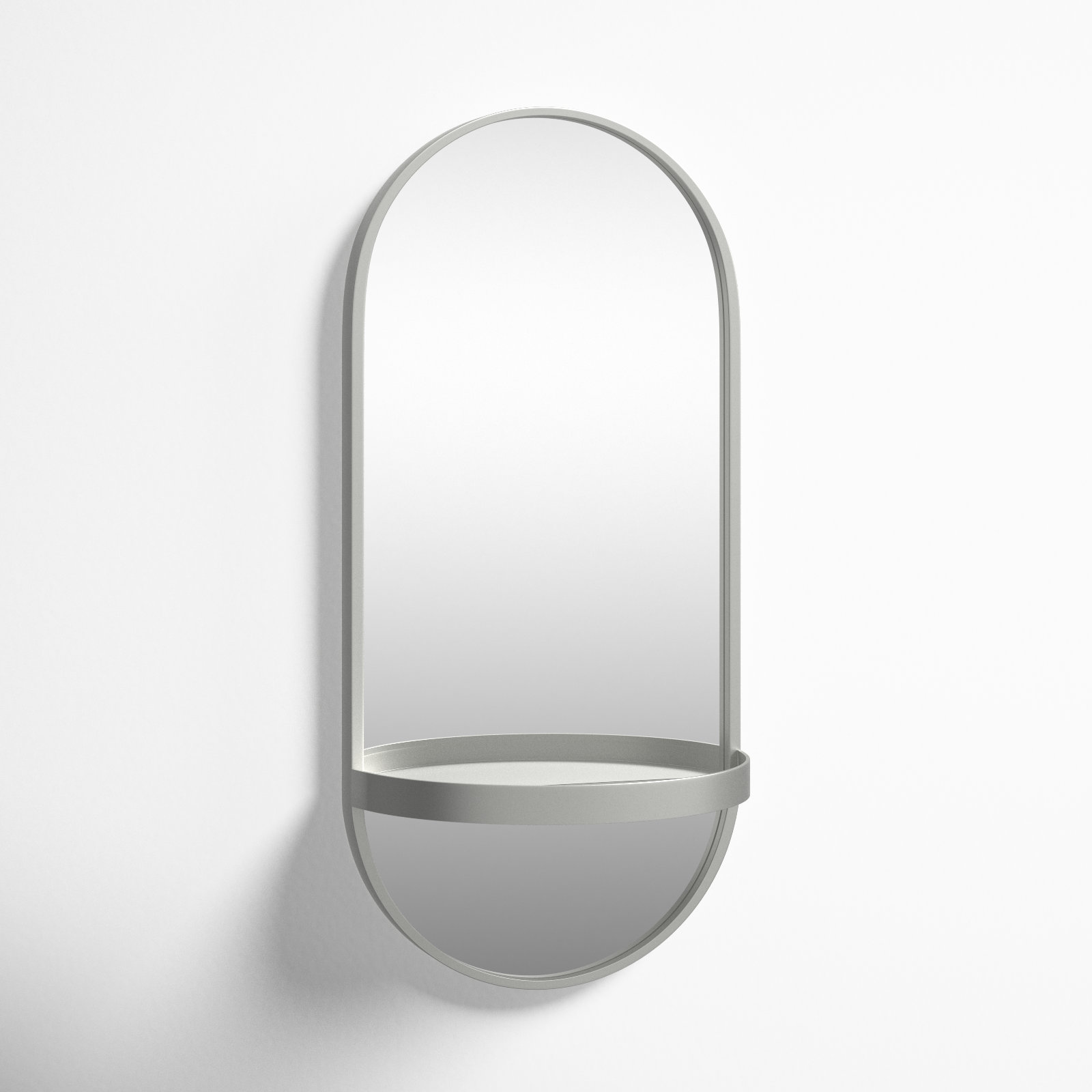 Lumi Metal Flat Mirror with Shelves, 24.2" H x 11.25" W, Silver