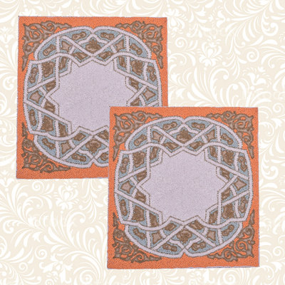 Ensemble de 2 napperons perlés carrés brodés Poudre avec dossier en satin pour table de salle à manger et décoration de Noël