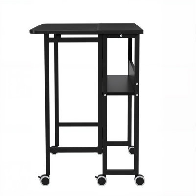 Folding Dining Table with Storage Shelf and Casters, Space-Saving Convertible Kitchen Table for Small Spaces