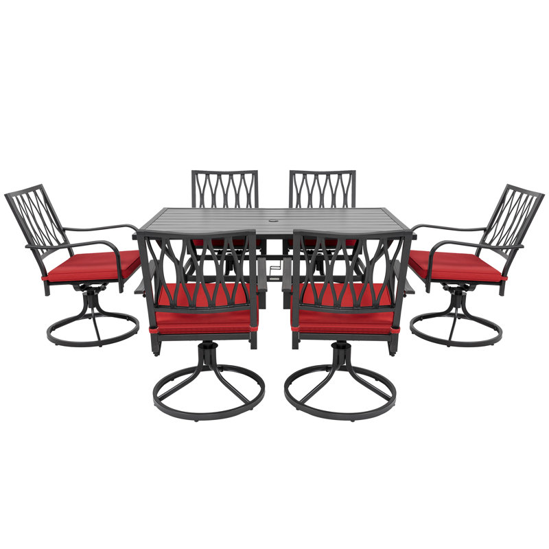 Dining Set with Cushions, 7 Pieces: Table, 6 Chairs, 28.9 " H x 60.6 " W x 37 " D 