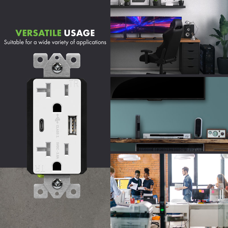 Prise 20T TopGreener inviolable, prise murale 2 ports USB Type C / A, blanc (paquet de 3)