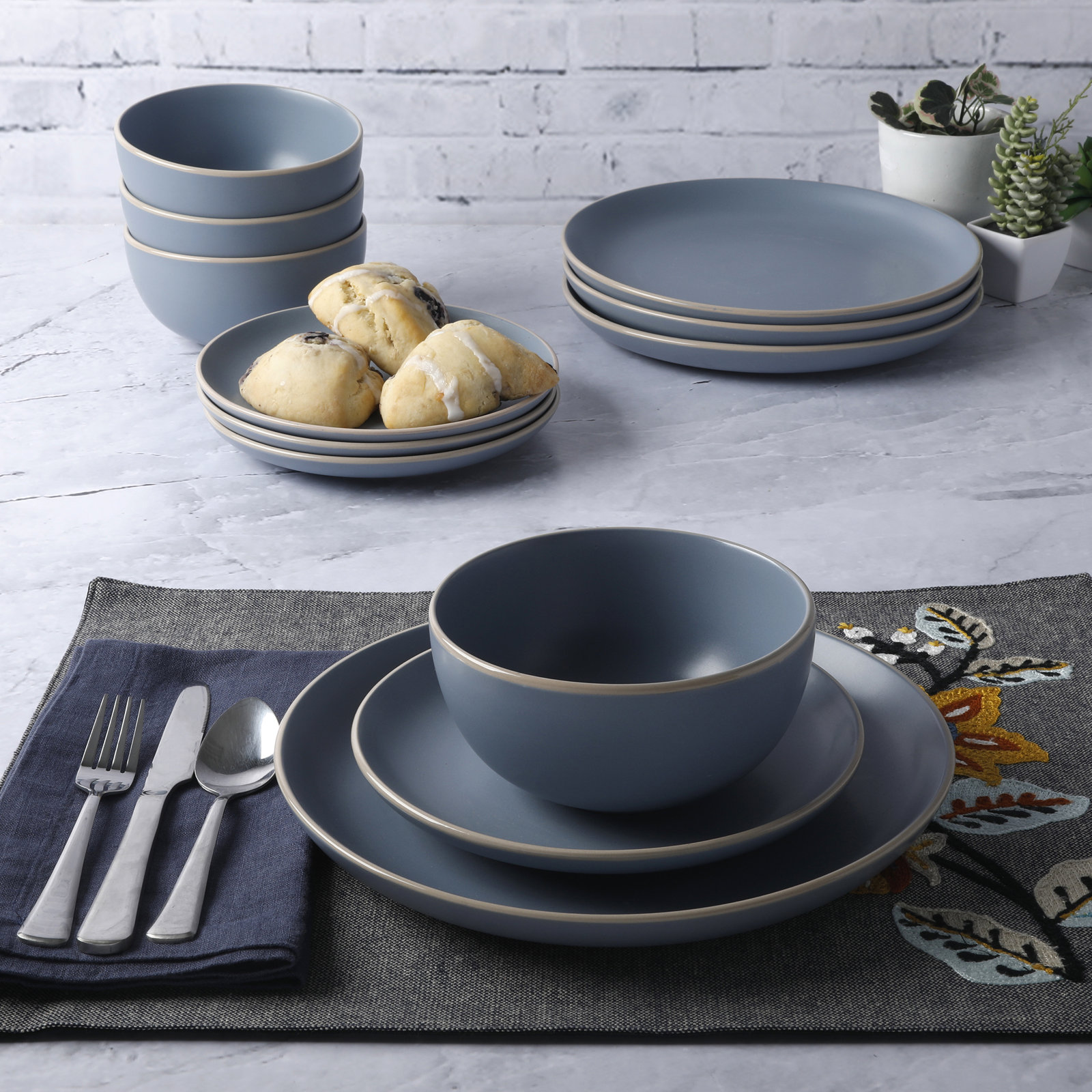 Rockaway Stoneware Dinnerware Set, Blue