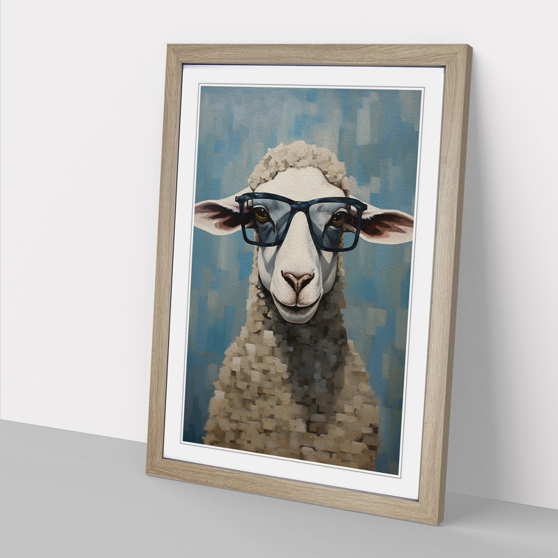 Sheep Modern - Single Picture Frame Print on Wood, Oak, 64cm H x 46cm W x 2cm D