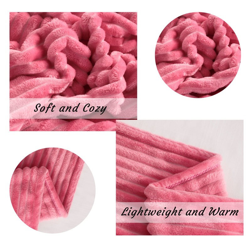 Couverture douce et légère en flanelle rayée, Rose corail